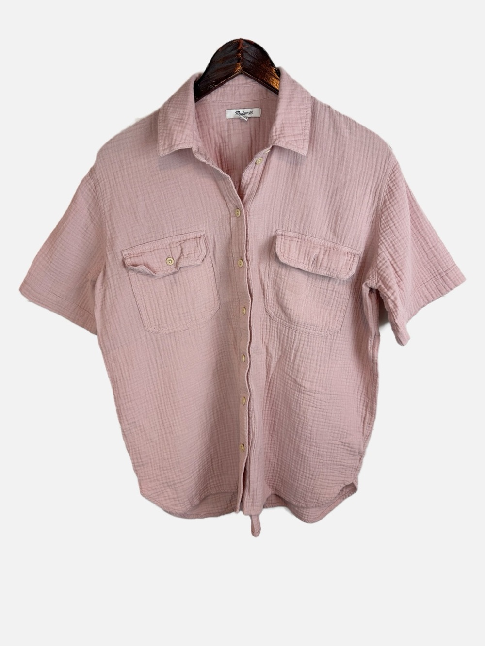 Madewell | Dusty Pink Cotton Gauze Short Sleeve Button Down Shirt, M